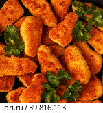 Chicken naggets with sauces on dark background. Стоковое фото, фотограф Татьяна  Бральнина / Фотобанк Лори