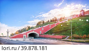 Чкаловская лестница и Нижне-Волжская набережная, Нижний Новгород (2022 год). Редакционное фото, фотограф Baturina Yuliya / Фотобанк Лори