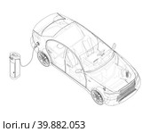 Electric car charging station. Electromobile. Стоковая иллюстрация, иллюстратор Кирилл Черезов / Фотобанк Лори