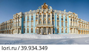 Панорама  Екатерининского дворца зимним днем. Царское Село (2023 год). Редакционное фото, фотограф Анна Карасева / Фотобанк Лори