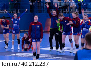 Лучший игрок матча. Полина Горшкова (3) в  гандбольном матче предварительного этапа Olimpbet Суперлиги 2022/23 между женскими командами ЦСКА (Москва. Россия) и «Астраханочка» (Астрахань. Россия). Стадион «Динамо» (2023 год). Редакционное фото, фотограф Pukhov K / Фотобанк Лори