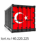 The concept of  Turkey  export-import, container transporting and national delivery of goods. 3D illustration  container with the national flag of Turkey  , view front. Стоковое фото, фотограф Виталий Сова / Фотобанк Лори