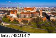 View from drone of Wawel Сastle, Krakow, Poland. Стоковое фото, фотограф Яков Филимонов / Фотобанк Лори