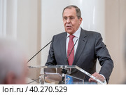 Министр иностранных дел России Сергей Лавров. Редакционное фото, фотограф Андрей Дегтярёв / Фотобанк Лори