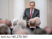 Министр иностранных дел России Сергей Лавров. Редакционное фото, фотограф Андрей Дегтярёв / Фотобанк Лори