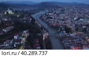 Top view of the historic city of Kutaisi, located on the two banks of the Rioni River, Georgia. Стоковое видео, видеограф Яков Филимонов / Фотобанк Лори