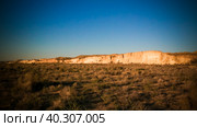 Panorama view to Plateau Ustyurt from the edge of Aral sea near Aktumsuk cape at sunrise, Karakalpakstan, Uzbekistan (2017 год). Стоковое фото, фотограф Сергей Майоров / Фотобанк Лори