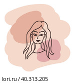 Young woman portrait. design template in minimal linear style. Minimalistic modern art. Abstract illustration. Poster and t-shirt print. Beauty concept. Стоковая иллюстрация, иллюстратор Ирина Самойлова / Фотобанк Лори