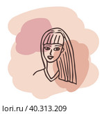 Young woman portrait. Vector design template in minimal linear style. Minimalistic modern art. Abstract illustration. Poster and t-shirt print. Beauty concept. Стоковая иллюстрация, иллюстратор Ирина Самойлова / Фотобанк Лори