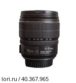 15-85mm f3-5.6mm lens for EF-S mount. Close-up. Isolated on a white background. Стоковое фото, фотограф Воловодов Владимир / Фотобанк Лори