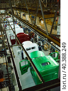 Nizhny Novgorod, Russia - November 21, 2020: GAZ car production plant. New lorrie's cabines on assembling line. Редакционное фото, фотограф Alexey Rezvykh / Фотобанк Лори