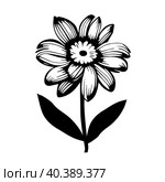 Vector illustration of one black sunflower flower isolated on a white background. Стоковая иллюстрация, иллюстратор Татьяна Куклина / Фотобанк Лори