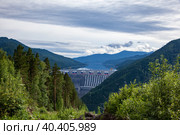 View of the Sayano-Shushenskaya dam Hydroelectric power station, on the Yenisei River, Khakassia, Russia. Стоковое фото, фотограф Оксана Прахова / Фотобанк Лори