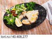 Tasty fish tintorera blue shark (Prionace glauca) with vegetables. Стоковое фото, фотограф Яков Филимонов / Фотобанк Лори