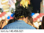 A man in a black dreadlock wig at a street concert. Стоковое фото, фотограф Юрий Поздников / Фотобанк Лори