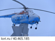 Old helicopter on pedestal in winter. Стоковое фото, фотограф Анна Кривицкая / Фотобанк Лори