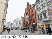 Grosse Strasse street on a winter day, Flensburg, Germany (2017 год). Редакционное фото, фотограф EugeneSergeev / Фотобанк Лори