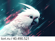 Close-up portrait of a white parrot. Generative Artificial Intelligence. Стоковое AI-изображение, AI-художник Юрий Поздников / Фотобанк Лори