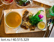 Georgian Khashlama from lamb brisket with broth and vegetables. Стоковое фото, фотограф Яков Филимонов / Фотобанк Лори