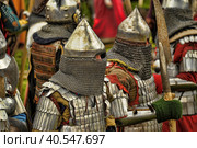 Knights in military uniforms at the Festival of the historical reconstruction of the Middle Ages "Vyborg Castle" (2014 год). Редакционное фото, фотограф Анна Кривицкая / Фотобанк Лори
