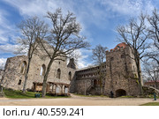 Ruins of medieval castle in Sigulda, Latvia. Built in 1207 as a castellum type fortress by the Livonian Brothers of the Sword who were later incorporated into the Teutonic Order of the castle (2016 год). Редакционное фото, фотограф Анна Кривицкая / Фотобанк Лори
