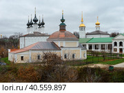 Вид на Церковь Параскевы Пятницы,  Церковь Входа Господня в Иерусалим и Торговые ряды. Суздаль, Владимирская область (2022 год). Стоковое фото, фотограф Pukhov K / Фотобанк Лори