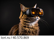Кот в ВР очках играет дома. Стоковое AI-изображение, AI-художник Алексей Траст / Фотобанк Лори