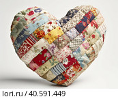 Multicolored pillow made of heart-shaped patches. Created by AI. Стоковое AI-изображение, AI-художник Ярославский Максим / Фотобанк Лори