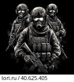 Spetsnaz illustration for a print on clothes. Generative AI. Стоковое AI-изображение, AI-художник Ирина Ручушкина / Фотобанк Лори