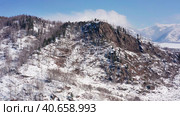 Горный Алтай зимой: Катунский хребет. Вид с воздуха. Altai mountains in winter: Katunsky ridge. Aerial view. Стоковое видео, видеограф Евгений Романов / Фотобанк Лори