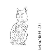 Cat sitting pet animal doodle linear cartoon coloring book. Стоковая иллюстрация, иллюстратор Вахминцева Ольга / Фотобанк Лори