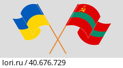 Скрещенные и развевающиеся флаги Украины и Приднестровья. Стоковая иллюстрация, иллюстратор Олег Безруков / Фотобанк Лори