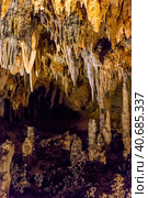 Stalactites and stalagmites in Luray Caverns, Virginia, USA (2016 год). Стоковое фото, фотограф Анна Кривицкая / Фотобанк Лори