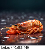 Red boiled shrimp on a shiny background . Стоковое AI-изображение, AI-художник Ярославский Максим / Фотобанк Лори