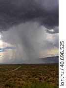 Thunderhead cloud produces rain shower over semi-desert grassland prairie. Стоковое фото, фотограф Анна Кривицкая / Фотобанк Лори