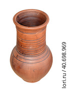Старый глиняный кувшин на белом фоне. Clay jug handmade isolated on white. Стоковое фото, фотограф Татьяна Д / Фотобанк Лори