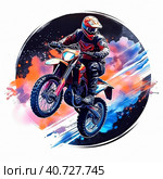 An athlete riding a motorcycle for motocross. Abstract circular background. Created by AI. Стоковое AI-изображение, AI-художник Ярославский Максим / Фотобанк Лори
