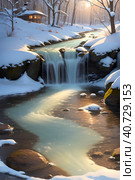 Early spring, March, snowmelt. Sunny day, babbling stream. Стоковое AI-изображение, AI-художник Сергей Елизарьев / Фотобанк Лори