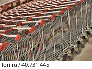Russia, St. Petersburg, 10,12,2014 Empty carts for products in the supermarket. Редакционное фото, фотограф Анна Кривицкая / Фотобанк Лори
