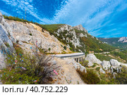 Laspi mountain pass, view of tunnel and Garin Mikhailovsky cliff, Стоковое фото, фотограф Анна Кривицкая / Фотобанк Лори