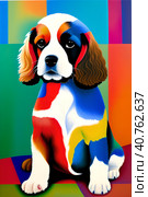 Sad Spaniel Puppy misses its owner. Naive art. Watercolor on wet paper. Стоковое AI-изображение, AI-художник Сергей Елизарьев / Фотобанк Лори