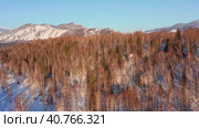 Горный Алтай зимой. Катунский хребет и река Катунь. Вид с воздуха. Altai mountains in winter. Katunsky Ridge and Katun River. Aerial view. Стоковое видео, видеограф Евгений Романов / Фотобанк Лори