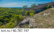 The remains of a medieval fortress city (according to other sources - a monastery) Tepe-Kermen, covering the upper part of the mountain in several tiers (2020 год). Редакционное фото, фотограф Анна Кривицкая / Фотобанк Лори