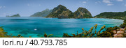 Corong Corong Beach, El Nido, Palawan, Philippines amazing nature, panorama view from above. Tropical evergreen islands and blue lagoon with oral reef (2019 год). Стоковое фото, фотограф Igor Tichonow / Фотобанк Лори