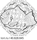 Cute doodle Taiyaki fish bread element on mandala. Isolated on white background for coloring. Стоковая иллюстрация, иллюстратор Наталья Андрейченко / Фотобанк Лори