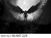 angel and demons falls from heaven ai generated illustration. Стоковое AI-изображение, AI-художник Mihail Mihaylov / Фотобанк Лори