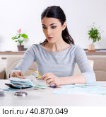 Young woman in budget planning concept. Стоковое фото, фотограф Elnur / Фотобанк Лори