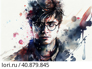 Harry Potter portraitwatercolor painting , Generative AI. Стоковое AI-изображение, AI-художник Анна Кривицкая / Фотобанк Лори