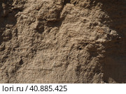 Sandstone is a fragmentary sedimentary rock, a homogeneous or layered aggregate of fragmentary grains and grains of sand bound by any mineral substance, cement. Quarry natural yellow sand wall. Стоковое фото, фотограф Юлия Петровская / Фотобанк Лори