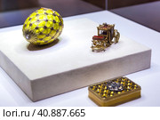 Faberge Museum exhibits. Art objects in Russia: koronacionnoe egg. Редакционное фото, фотограф Aleksandr Golubev / Фотобанк Лори